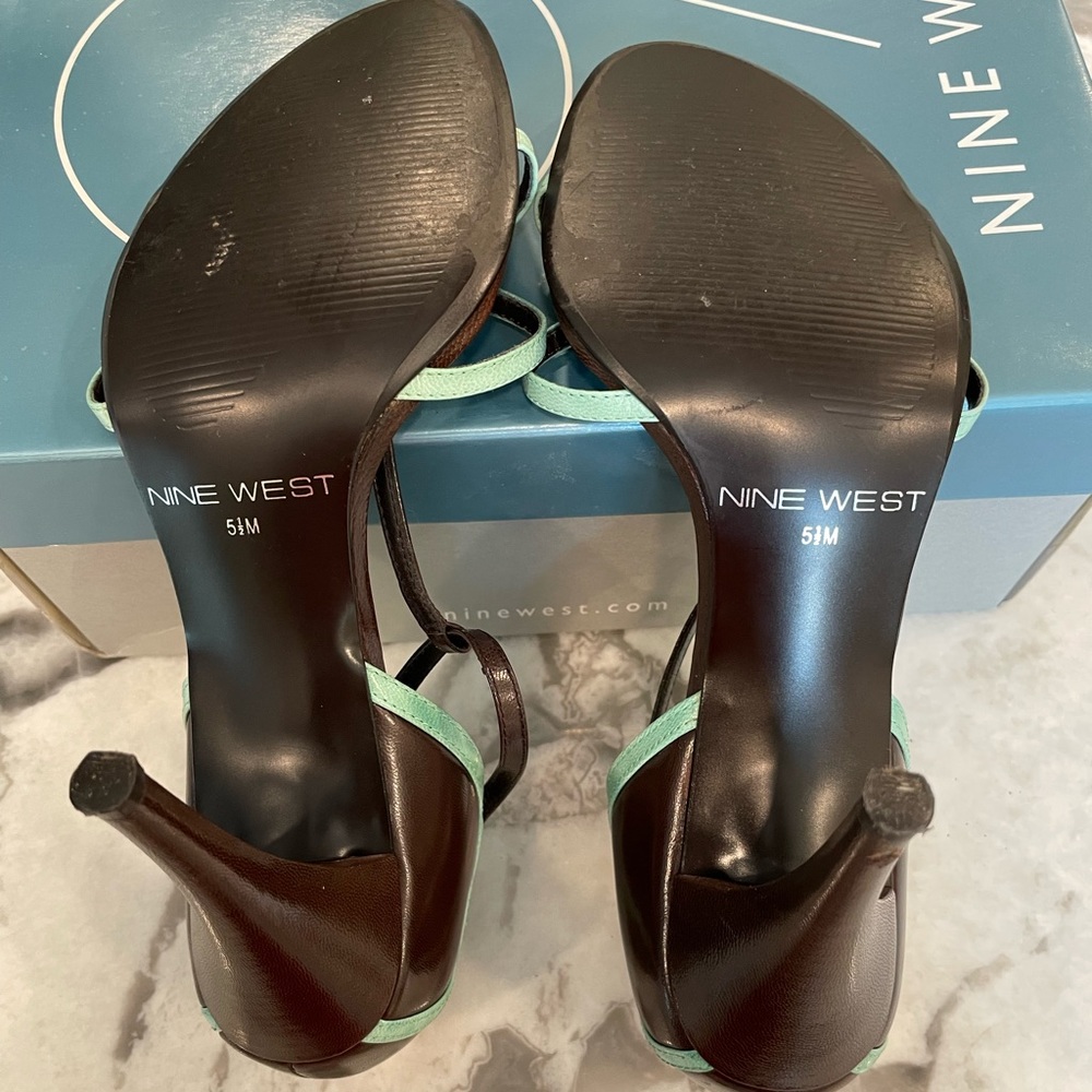 Franco Sarto Cordless Dark Brown/Blue Leather Heels - Picture 6 of 7
